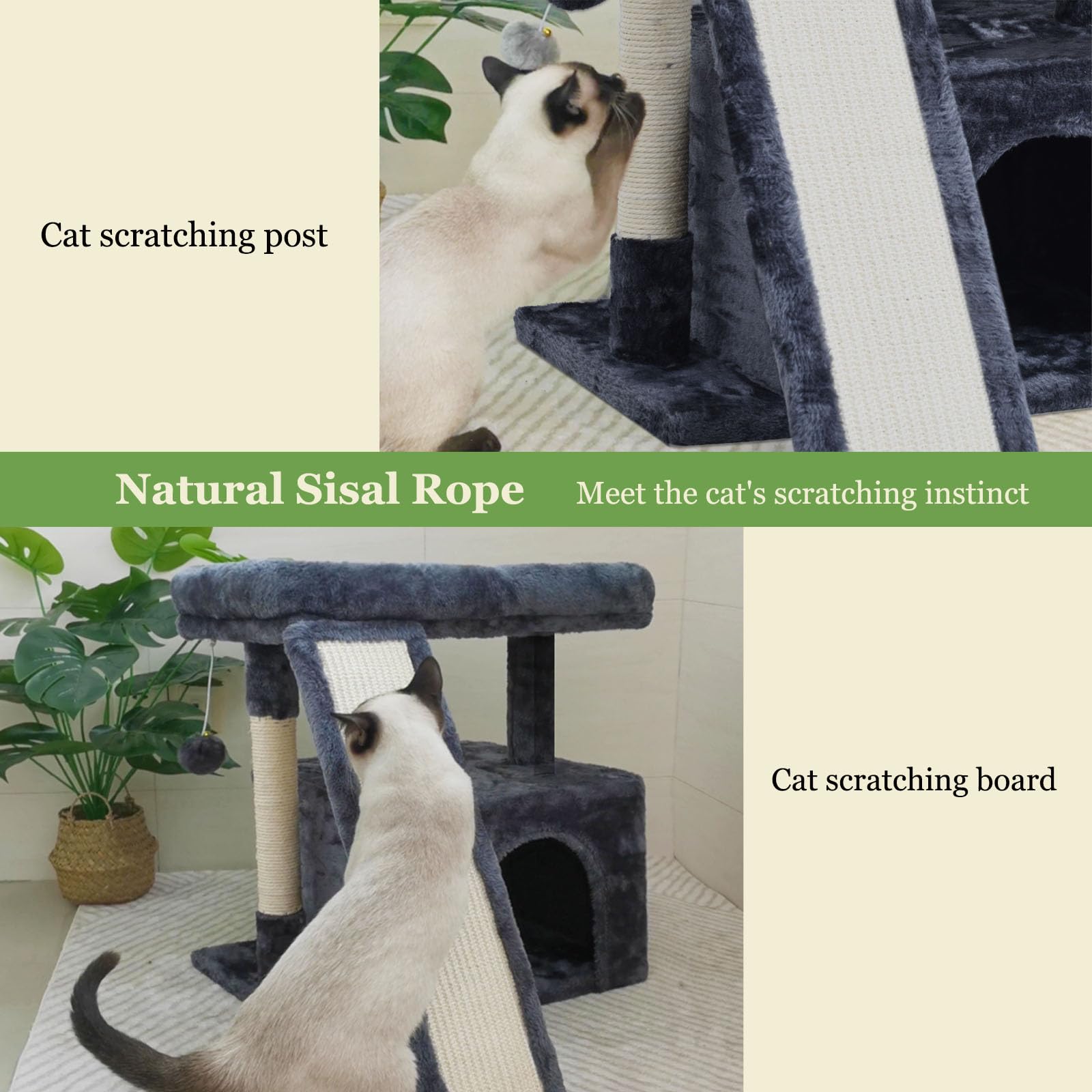 Small Cat Tree Tower For Indoor Use - Stable Condo With Scratching Post, Perch, Board, And Hideout For Kittens(Smoky Grey)